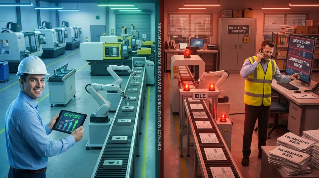 left side is a blue nice and smiling engineer and the right side is red panicked engineer