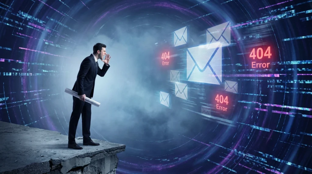 a man shouting in the void of emails