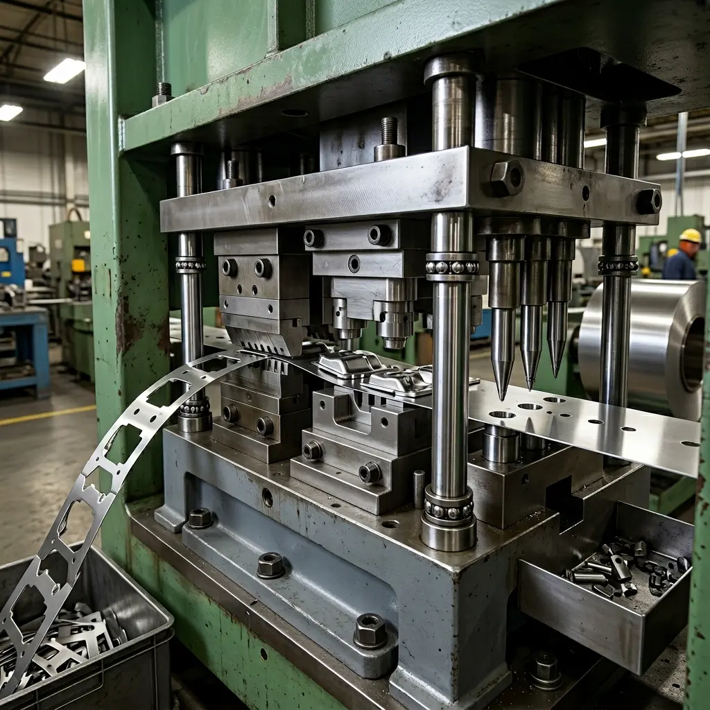 Progressive die stamping for high volume metal parts