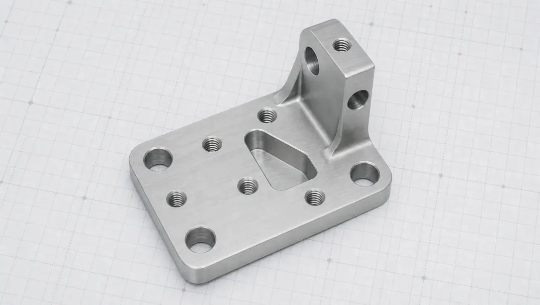 Aluminum CNC bracket showing both blind tapped holes and through tapped holes