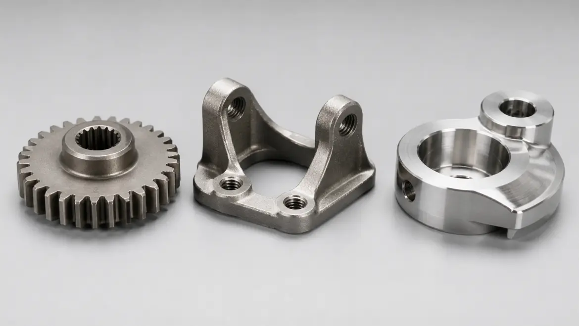 Side-by-side comparison of metal injection molded, investment cast, and CNC machined parts