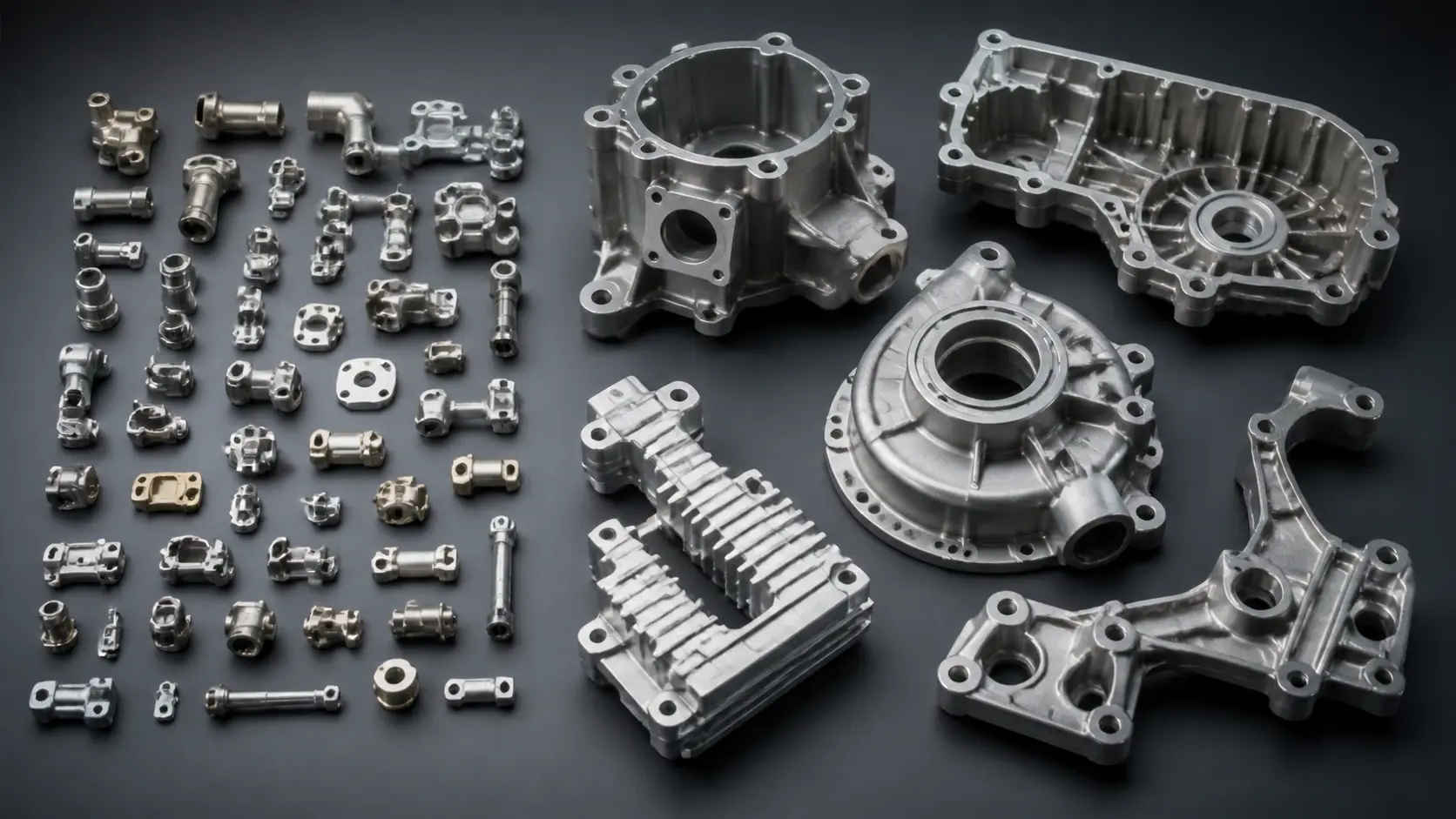Comparison of finished zinc die cast parts and aluminum die cast parts showing typical size and complexity differences