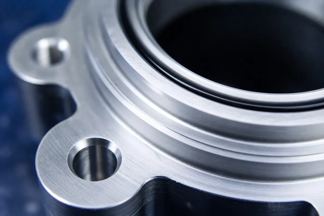 Close up of a precision machined O-ring groove with a smooth 32 microinch sealing surface finish