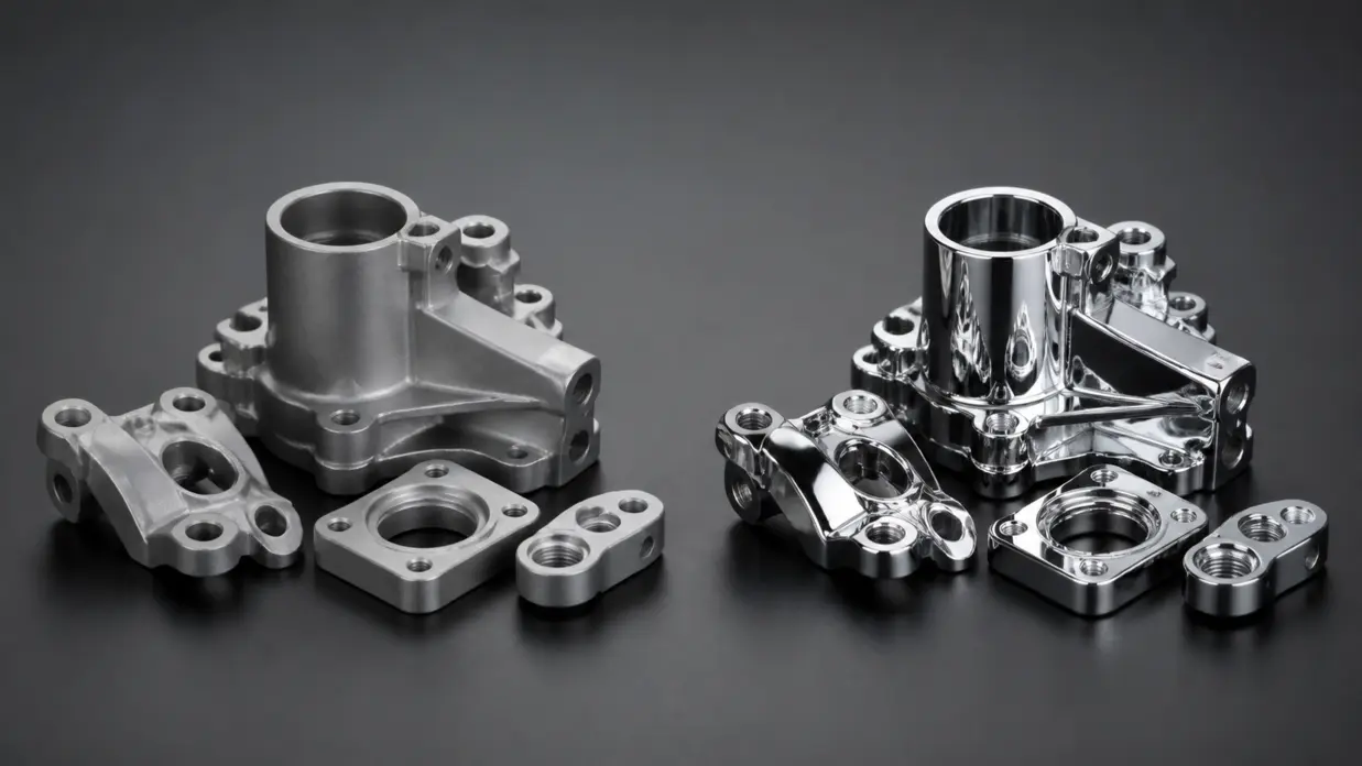 Aluminum and zinc die cast parts shown with anodized and chrome surface finishes