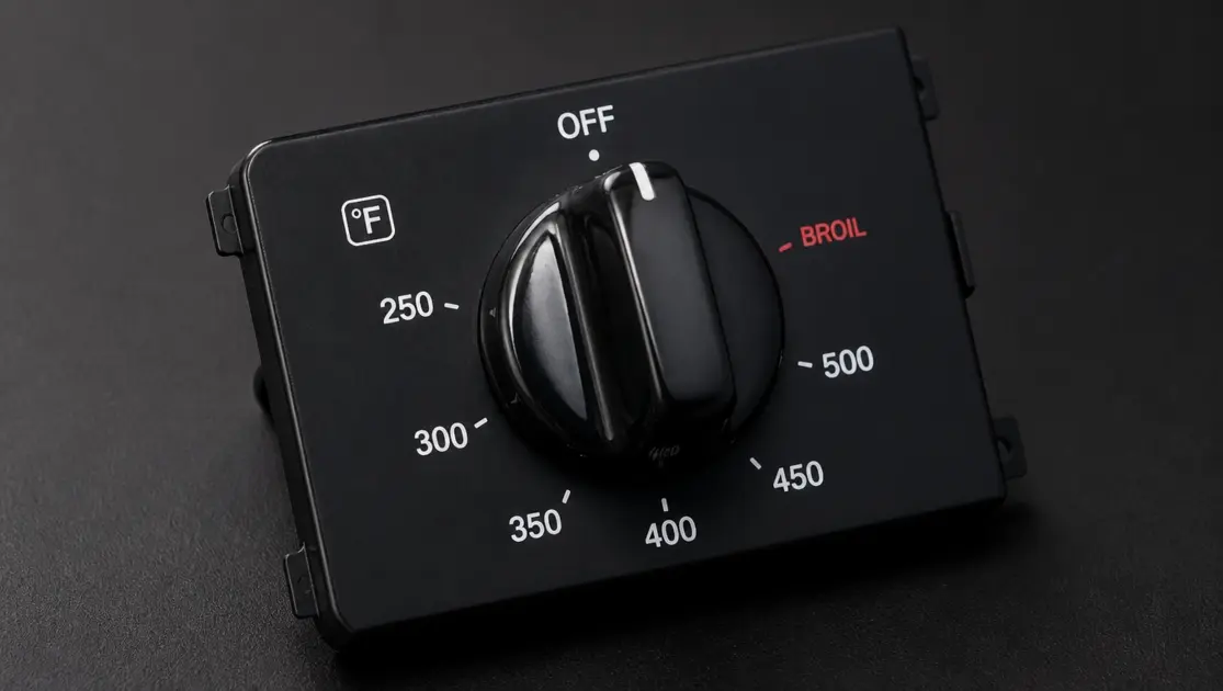 Black injection molded oven control knob with textured grip lines