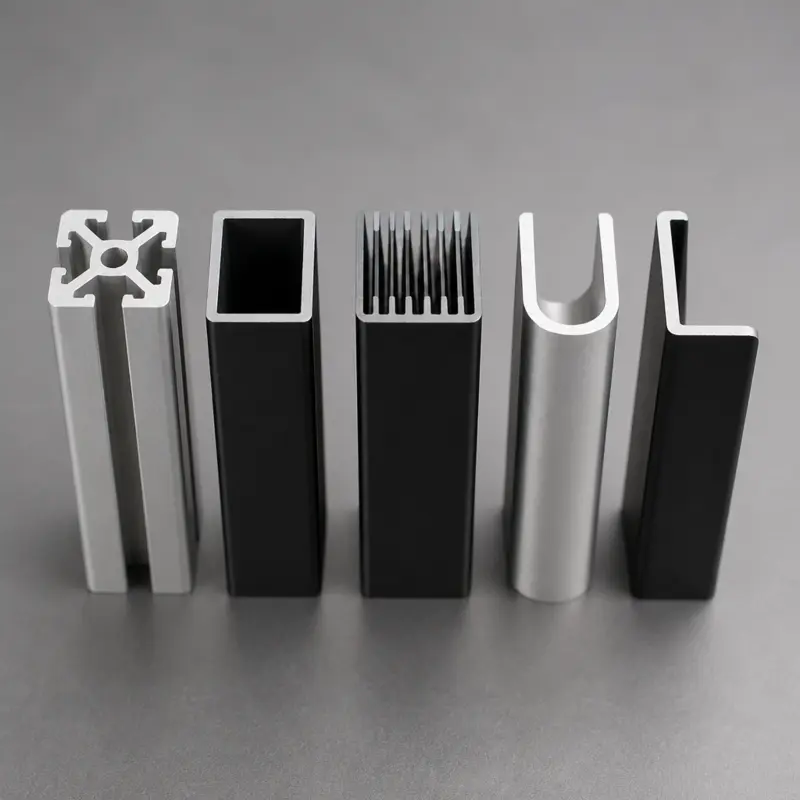 Cut lengths of custom aluminum extrusion profiles in mill and anodized finish