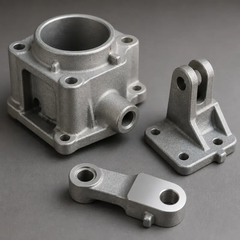 Aluminum, zinc and magnesium cast components showing as-cast surface texture