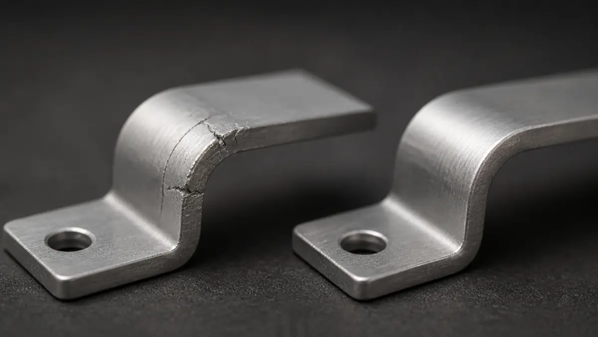 Cracked bend and clean bend showing the effect of grain direction in sheet metal