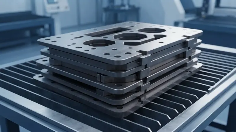 Fiber laser cut thick AR400 wear plates and 20mm structural carbon steel chassis brackets