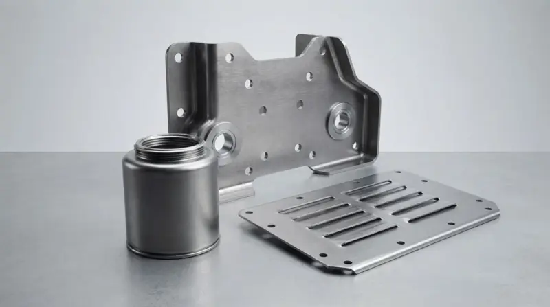 Heavy-gauge progressive die stamped steel mounting gussets, filter cups and engine guards